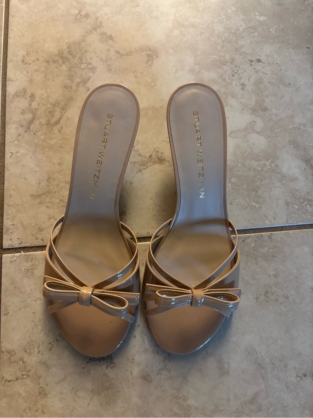 Stuart Weitzman Felicity Leather Bow Kitten-Heel Mules